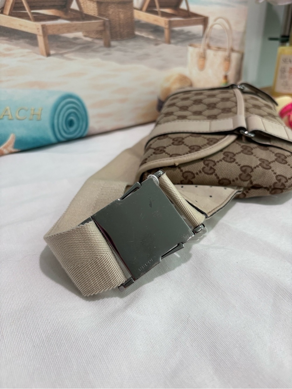 Authentic Gucci GG Canvas Leather Belt Crossbody waist Bag with Dust Cover - Picture 3 of 16